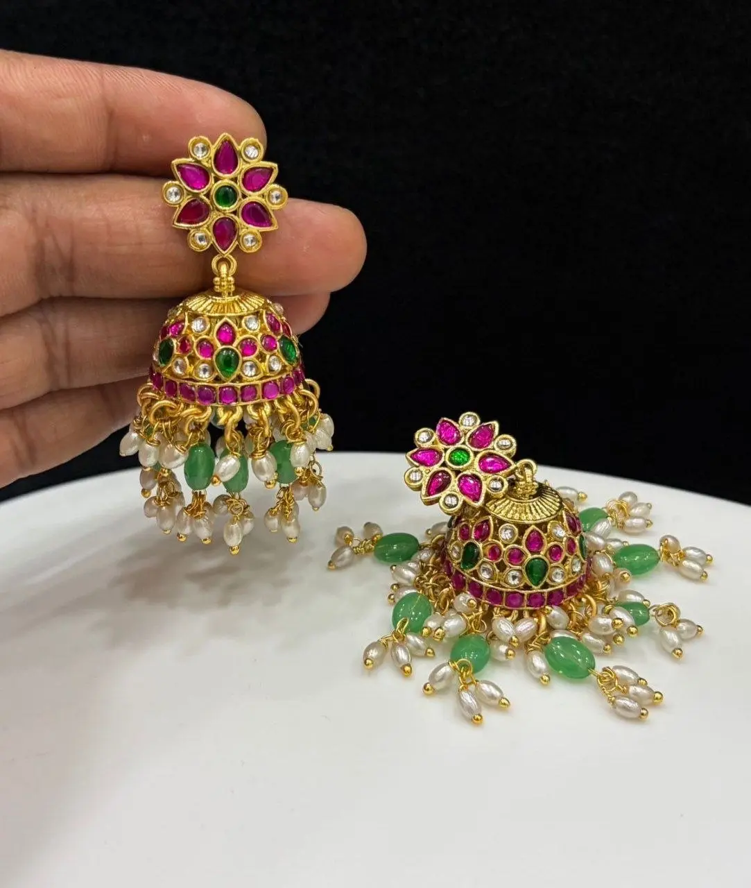 Emerald Pearl drop Jhumkas